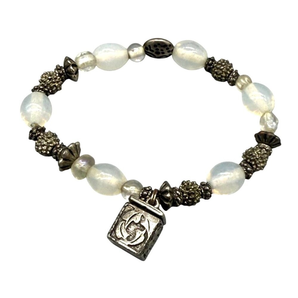 Vintage RIB Beaded Bracelet Silver Tone Charm Boho Elegance Retro